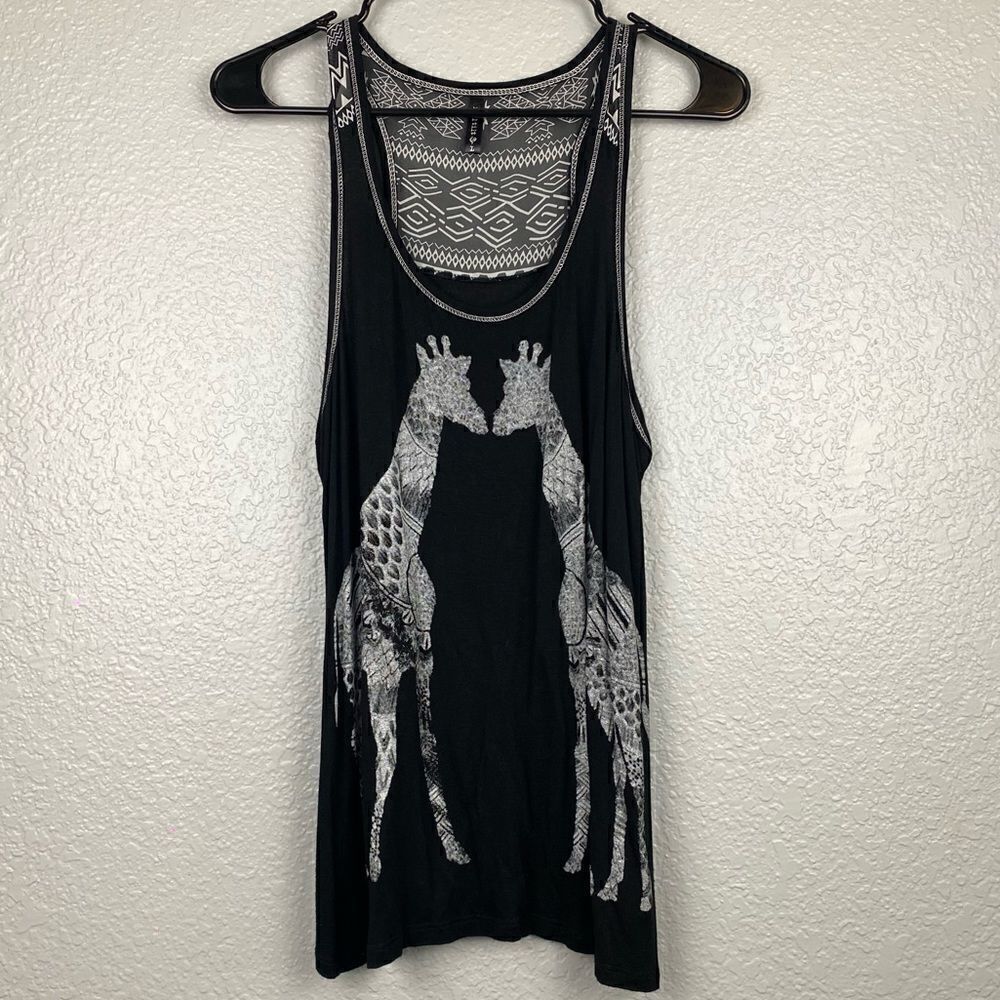 Full Tilt Womens Stretch Giraffe Print Scoop Neck Sleeveless Tank Top Large